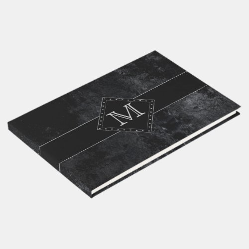 Onyx Black Velvet  Chalkboard Grunge Monogram Guest Book