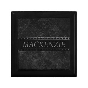 Onyx Black Velvet Chalkboard Grunge Monogram Keepsake Box