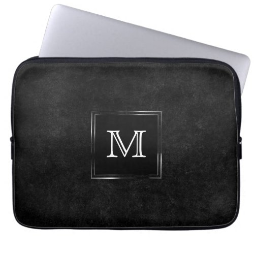 Onyx Black Velvet  Chalkboard Grunge Monogram Laptop Sleeve