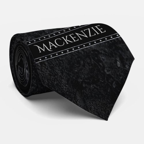 Onyx Black Velvet  Chalkboard Grunge Monogram Neck Tie