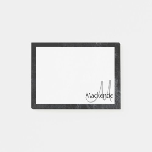 Onyx Black Velvet  Chalkboard Grunge Monogram Post_it Notes