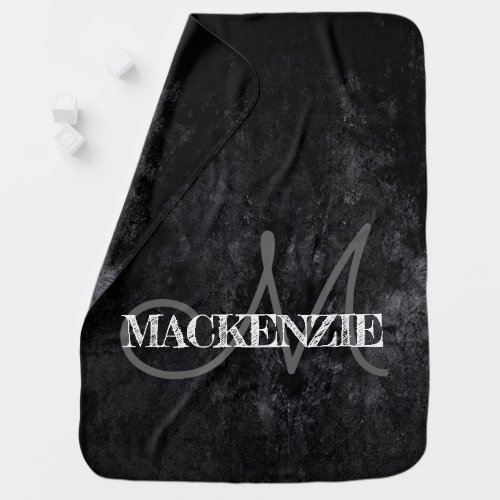 Onyx Black Velvet  Chalkboard Grunge Monogram Swaddle Blanket