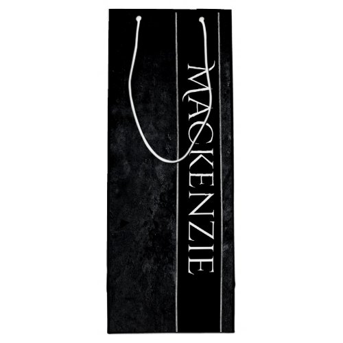 Onyx Black Velvet  Chalkboard Grunge Monogram Wine Gift Bag