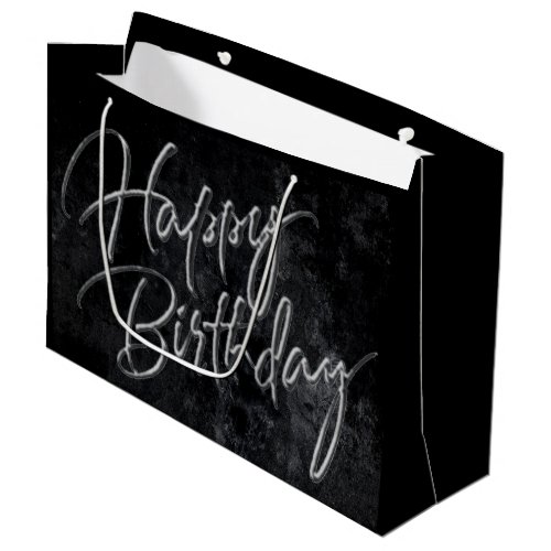 Onyx Black Velvet  Grunge Happy Birthday Script Large Gift Bag