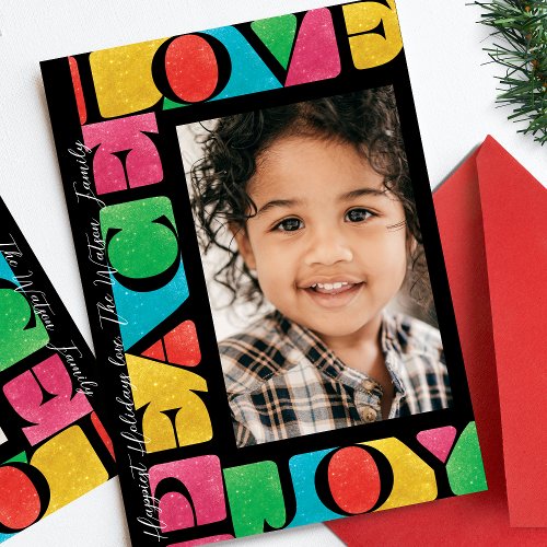 onyx colorful LOVE PEACE JOY one photo modern Holiday Card