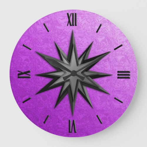 Onyx compass rose _ amethyst background large clock