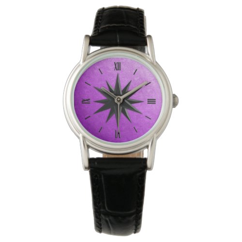 Onyx compass rose _ amethyst background watch