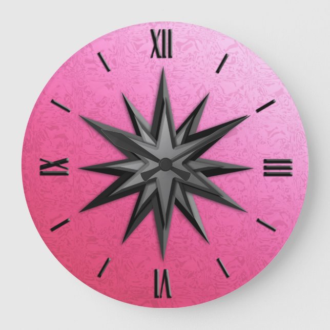 Onyx compass rose - rose quartz background large clock (Front)