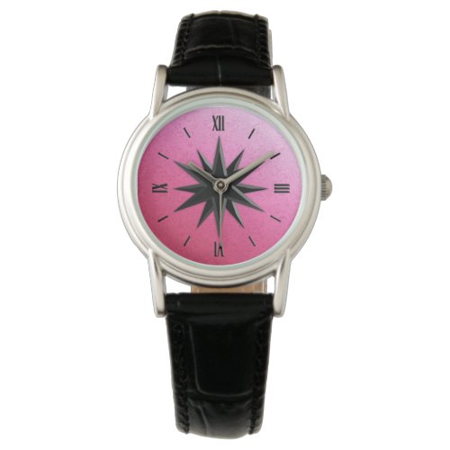 Onyx compass rose _ rose quartz background watch