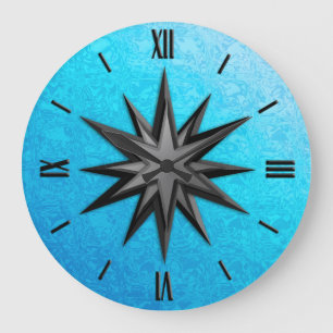 Onyx compass rose - turquoise glass background large clock