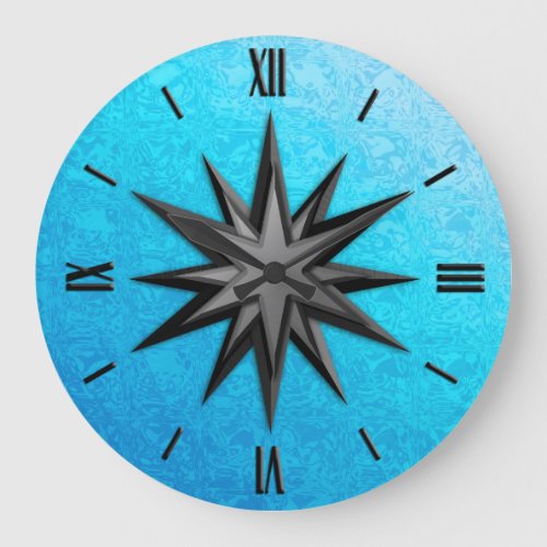 Onyx compass rose _ turquoise glass background large clock