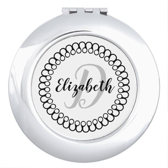 Onyx Decorative Circle Monogram Compact Mirror (Front)