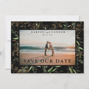 Onyx Elegant Boho Golden Sage Eucalyptus Photo Save The Date