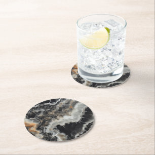 Onyx Gem Natural Pattern Round Paper Coaster