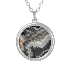Onyx Gem Natural Pattern Silver Plated Necklace