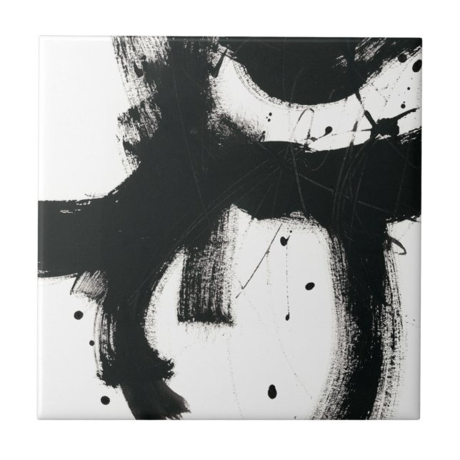 Onyx Gesture - Black Paint Strokes Ceramic Tile (Front)