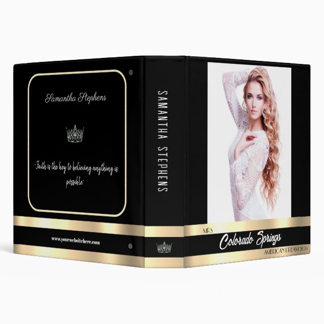 Onyx Gold Shine Pageant Notebook 3 Ring Binder (Background)
