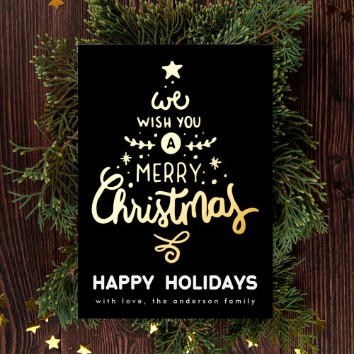 Onyx Gold We Wish You a Merry Christmas Tree Happy Foil Holiday Card