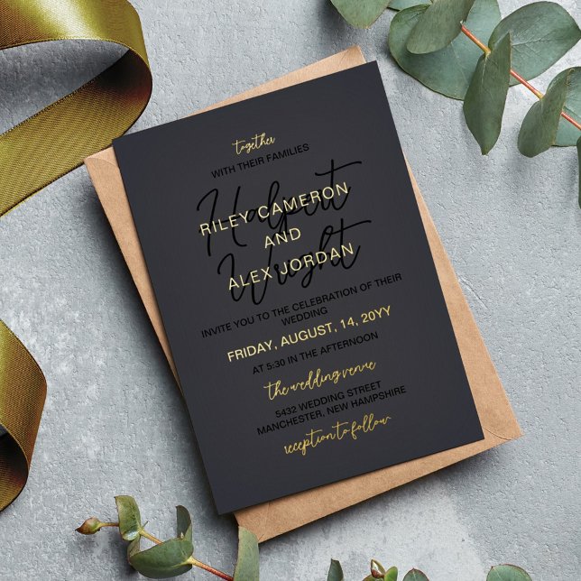 Onyx Gray & Gold Together with Parents Wedding Foil Invitation (Creator Uploaded)