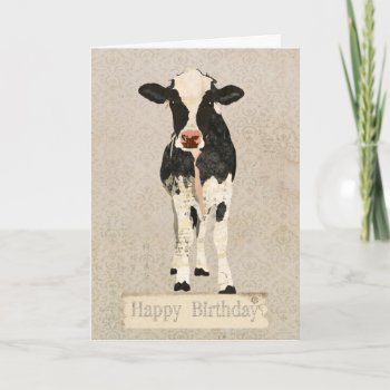 Onyx & Ivory Cow Birthday  Card by Greyszoo at Zazzle