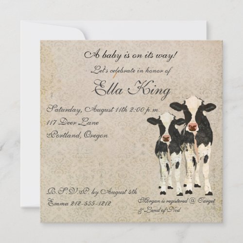 Onyx &amp; Ivory Cows Baby Invitation