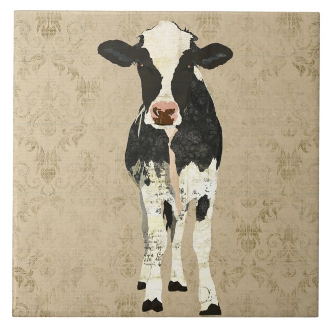 Onyx & Pearl Cow  Tile (Front)