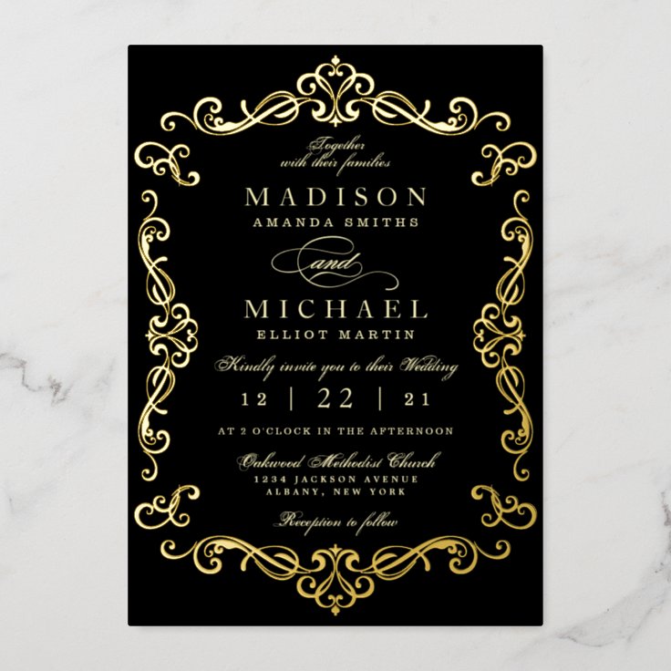 Onyx - Real Gold Foil And Black Wedding Invitation Foil Invitation 