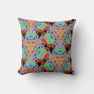 oodles of noodles, multi-colored on black throw pillow