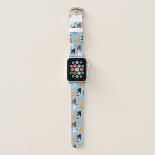 Oodles of Poodles and Bows Pattern Blue Apple Watch Band