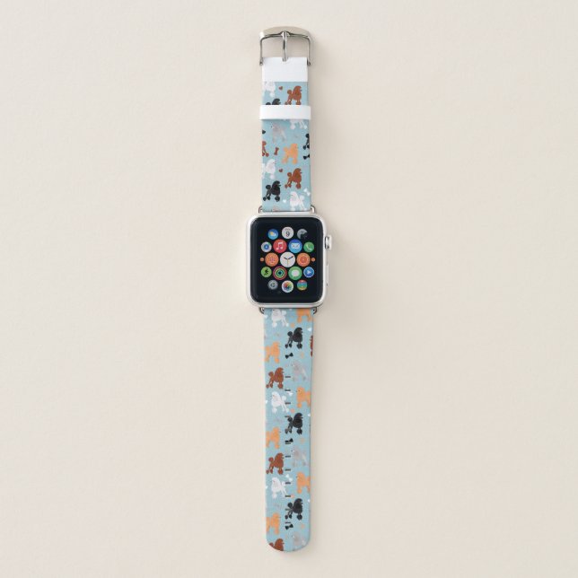 Oodles of Poodles and Bows Pattern Blue Apple Watch Band (Front)