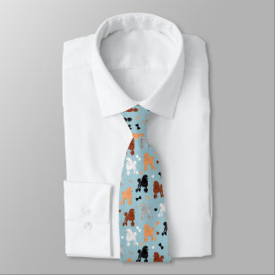 Oodles of Poodles and Bows Pattern Blue Neck Tie