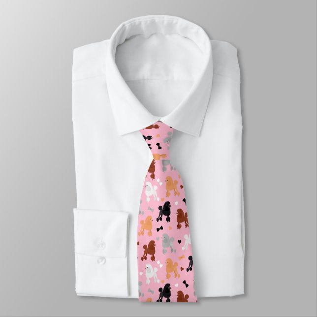 Oodles of Poodles and Bows Pattern Pink Neck Tie (Tied)