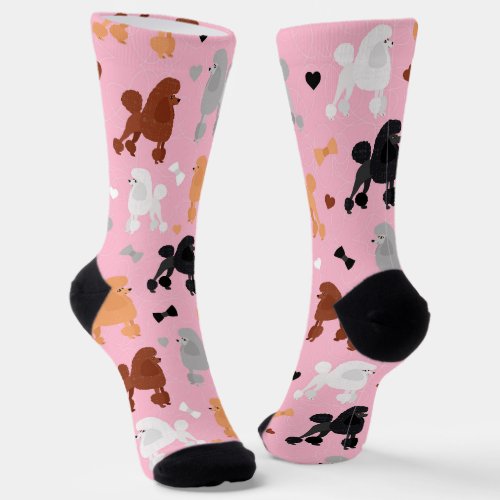 Oodles of Poodles and Bows Pattern Pink Socks