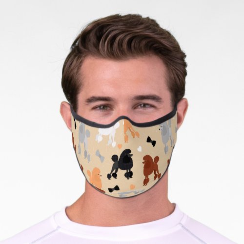 Oodles of Poodles and Bows Pattern Tan Premium Face Mask