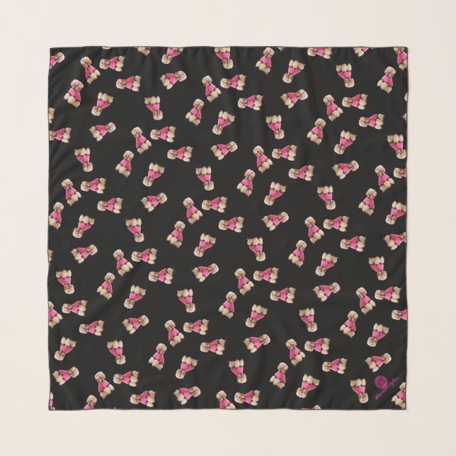 Oodles Of Poodles (Pink on Black) Chiffon Scarf (Front)