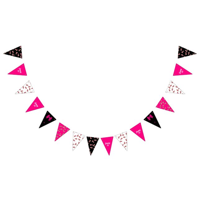 Oodles Of Poodles (Pink on Black) Party Bunting Flags (All)