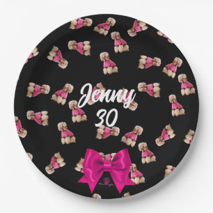 Oodles Of Poodles (Pink on Black) Party Paper Plates