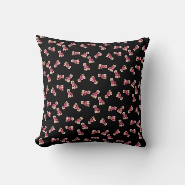 Oodles Of Poodles (Pink on Black) Throw Pillow (Front)
