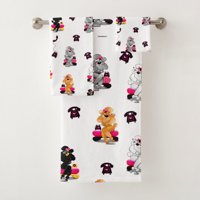 Oodles of Poodles Retro Telephone Bath Towel Set (Insitu)