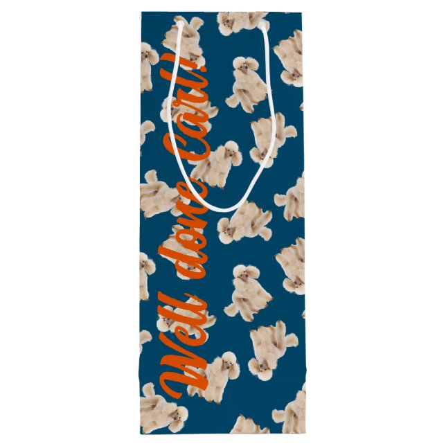 Oodles Of Poodles (White on Blue) Personalized Wine Gift Bag (Back)