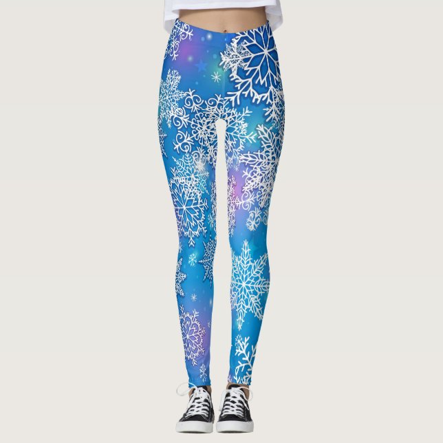 Oodles of Snowflakes on Fun Background Leggings (Front)