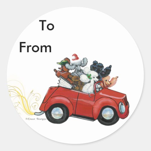 Oodles Poodles red Car Christmas Tags Stickers