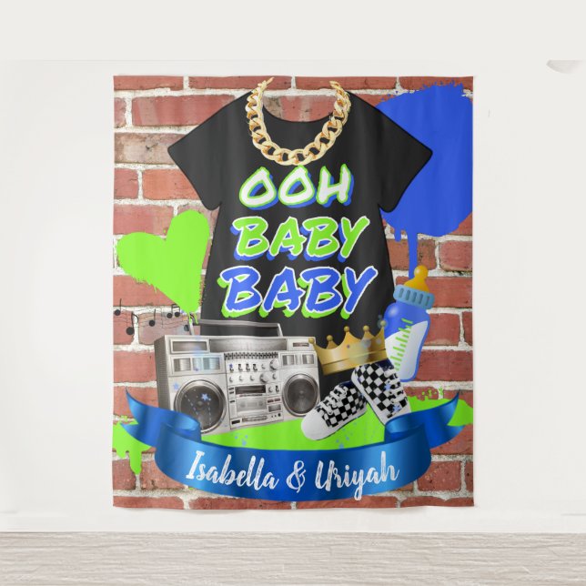 Ooh Baby Baby Hip Hop Baby Shower Photo Backdrop (Front)