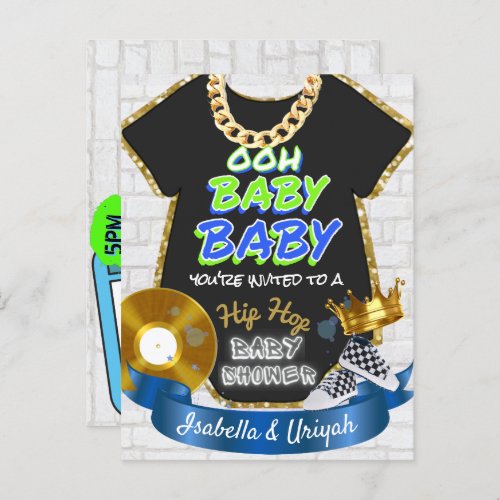 Ooh Baby Baby  Hip Hop Blue  Green Retro Postcard