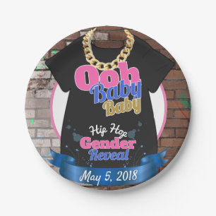 Ooh Baby Baby Pink & Blue Hip Hop Gender Reveal Paper Plates