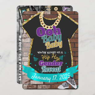 Ooh Baby Baby Purple & Teal Hip Hop Gender Reveal Invitation