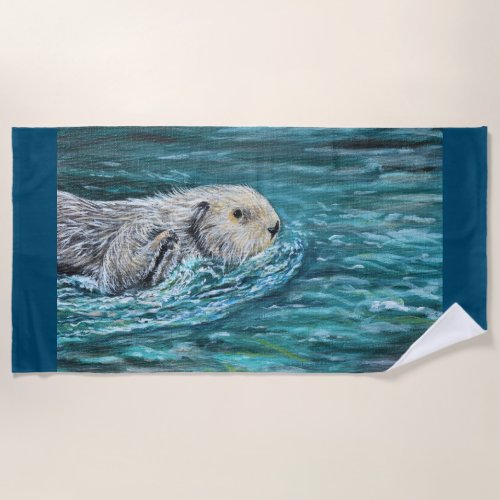 Ooh Goody Lunchtime Sea Otter Painting Beach Towel