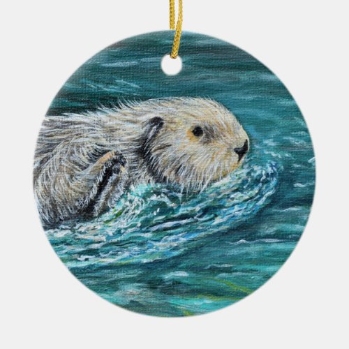 Ooh Goody Lunchtime Sea Otter Painting Ceramic Ornament