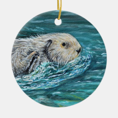 Ooh Goody Lunchtime Sea Otter Painting Ceramic Ornament