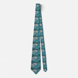 Ooh Goody Lunchtime Sea Otter Painting Neck Tie